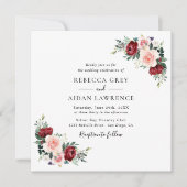 Minimalistisch Burgundy Blush Floral Wedding Squar Kaart (Voorkant)