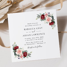 Minimalistisch Burgundy Blush Floral Wedding Squar Kaart