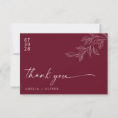 Minimalistisch Burgundy Botanisch Trouwscript Bedankkaart (Voorkant)