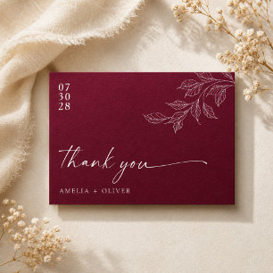 Minimalistisch Burgundy Botanisch Trouwscript Bedankkaart