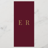 Minimalistisch Burgundy Gouden Monogram Trouwmenu Menu (Achterkant)