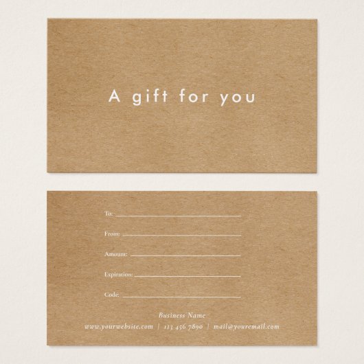 Minimalistisch Business Rustic Kraft Cadeaubon Visitekaartje (Voorkant /achterkant)