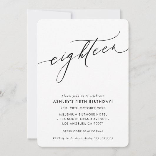 MINIMALISTISCH Calligrafie chic stijlvolle 18e ver Kaart (Voorkant)