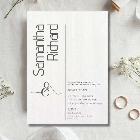 Minimalistisch Calligrafiescript Black White Weddi Kaart