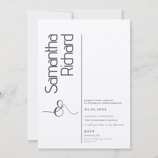 Minimalistisch Calligrafiescript Black White Weddi Kaart (Voorkant)