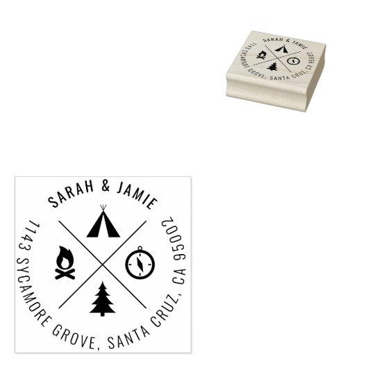 Minimalistisch Camping Theme Couple's Retouradres Rubberstempel (Gestempeld)