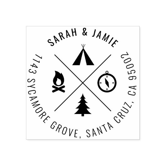 Minimalistisch Camping Theme Couple's Retouradres Rubberstempel (Afrduk)