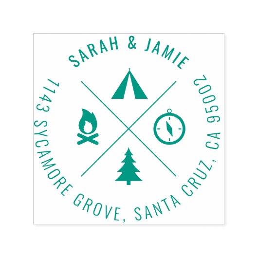 Minimalistisch Camping Theme Couple's Retouradres Zelfinktende Stempel (Design)