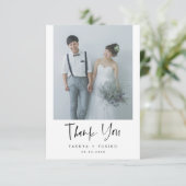 Minimalistisch Casual, schone bruiloft foto Bedankkaart (Staand voorkant)