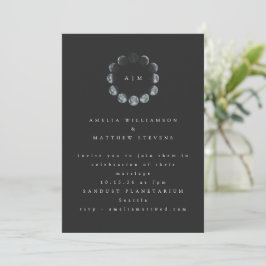 Minimalistisch Celestial Moon Black Monogram Wedde Kaart