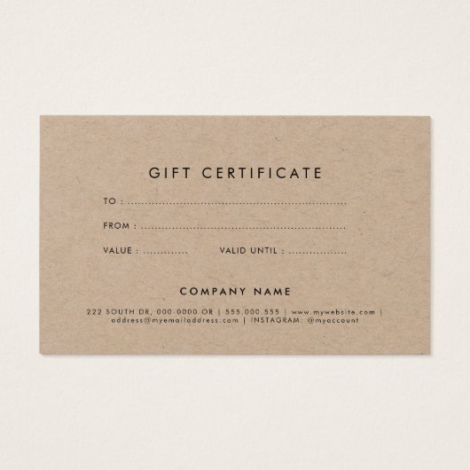 Minimalistisch certificaat met handgeschreven kraf visitekaartje (Achterkant)