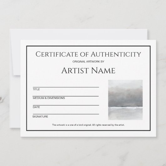 Minimalistisch Certificaat van Echtheid Art Photo Feestdagenkaart (Voorkant)