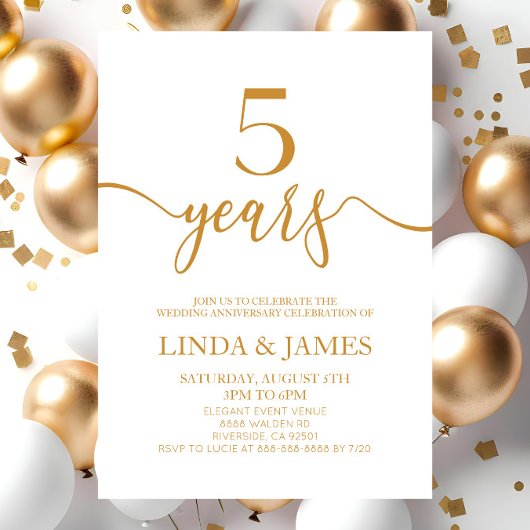 Minimalistisch Champagne 5e bruiloft Jubileum Kaart