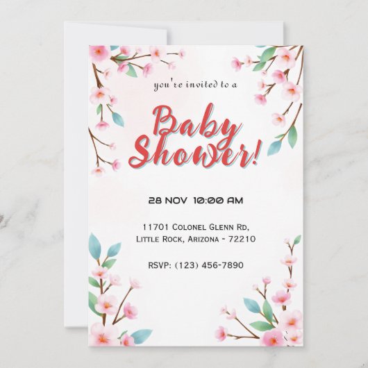 Minimalistisch Cherry Blossom Baby shower Kaart (Voorkant)