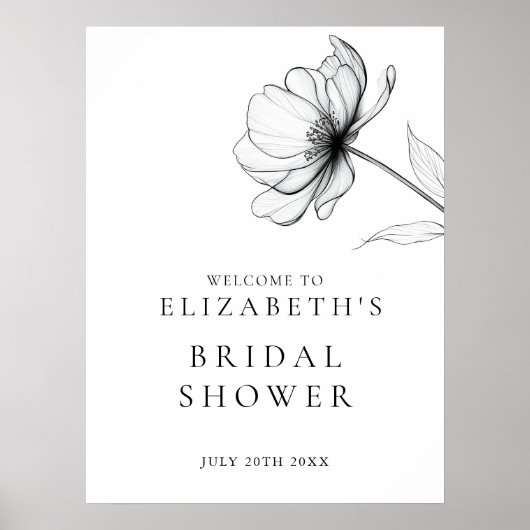Minimalistisch Chic Bloemig Bruiloft Feest Welkoms Poster (Voorkant)
