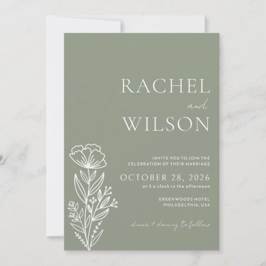 Minimalistisch Chic Boho Botanical Sage Green Wedd Kaart (Voorkant)