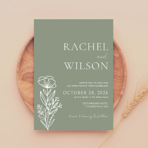 Minimalistisch Chic Boho Botanical Sage Green Wedd Kaart