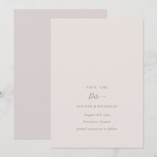 Minimalistisch chic Gold Blush Save the Date Weddi Kaart (Voorkant / Achterkant)