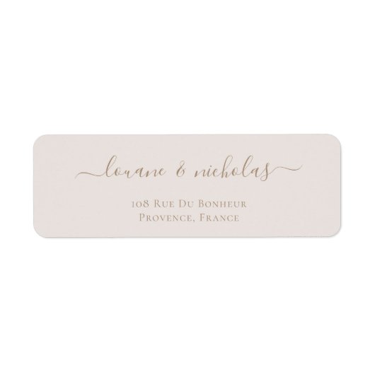 Minimalistisch Chic Gold Blush Weduwingadres Etiket (Voorkant)