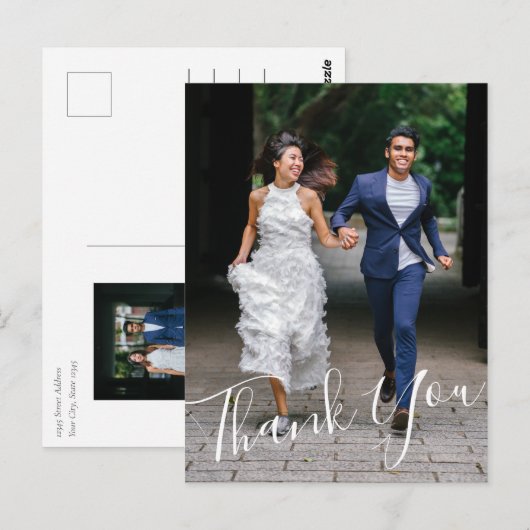 Minimalistisch chic Hand Lettered Wedding 2 Foto Briefkaart (Voorkant / Achterkant)
