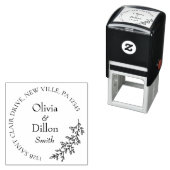 Minimalistisch chic zwart blad krans script bruilo  zelfinktende stempel (In situ)