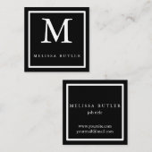 Minimalistisch Chic Zwart-wit Modern Monogram Vierkante Visitekaartje (Voorkant / Achterkant)