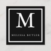 Minimalistisch Chic Zwart-wit Modern Monogram Vierkante Visitekaartje (Voorkant)
