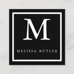 Minimalistisch Chic Zwart-wit Modern Monogram Vierkante Visitekaartje