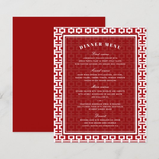 Minimalistisch Chinees huwelijksmenu Dubbelgeluk (Voorkant / Achterkant)