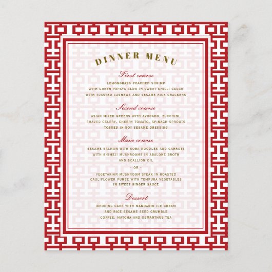 Minimalistisch Chinees huwelijksmenu Dubbelgeluk (Voorkant)