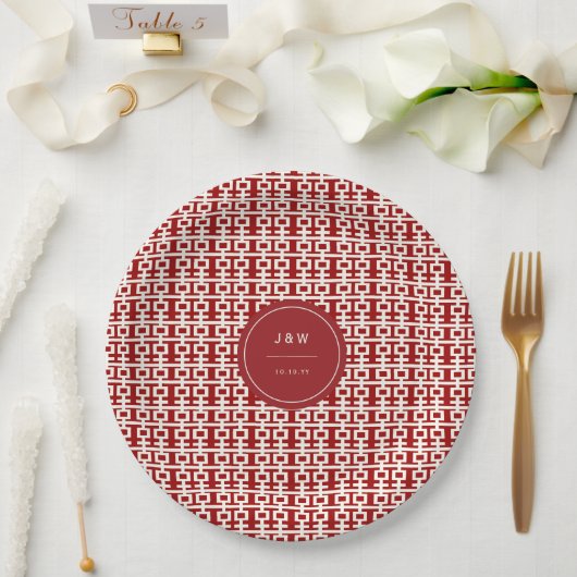 Minimalistisch Chinees Rode Dubbelgeluk Papieren Bordje (Huwelijk)