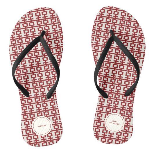 Minimalistisch Chinees Rode Dubbelgeluk Teenslippers (Voetbed)