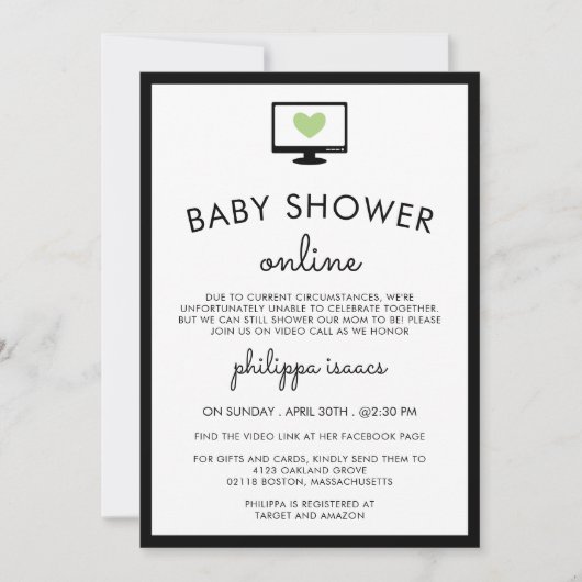 Minimalistisch chique groen virtueel Baby shower Kaart (Voorkant)