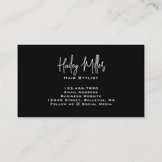 Minimalistisch chique stijlvol script zwart-wit visitekaartje (Achterkant)