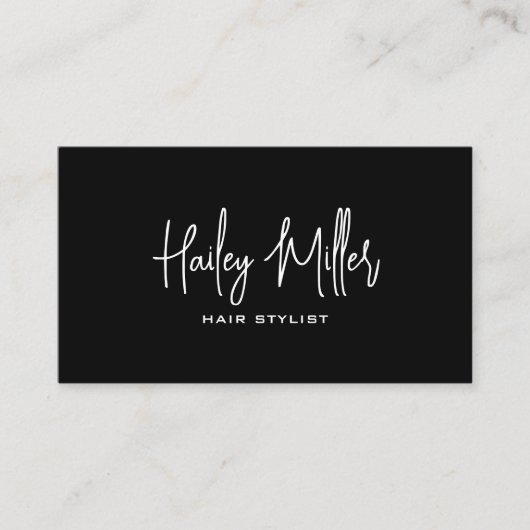 Minimalistisch chique stijlvol script zwart-wit visitekaartje (Voorkant)