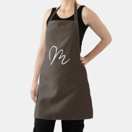 Minimalistisch Chocolade Donkerbruin Monogram Schort