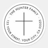 Minimalistisch Christelijk kruis wit retouradres Ronde Sticker (Voorkant)