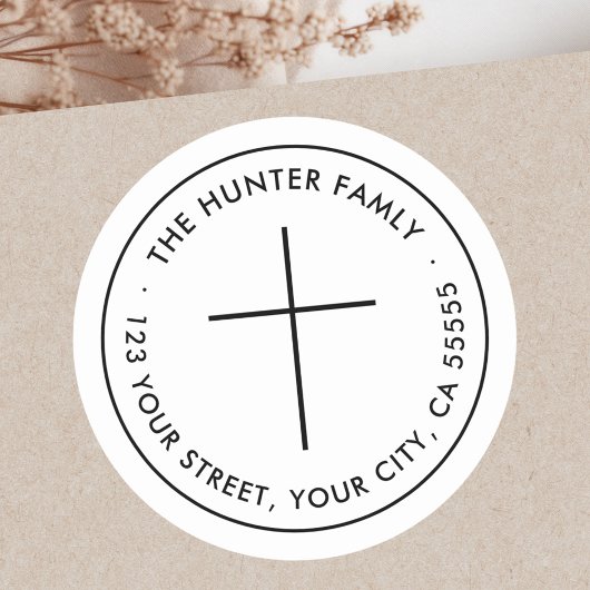 Minimalistisch Christelijk kruis wit retouradres Ronde Sticker