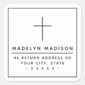 Minimalistisch Christelijk kruis wit retouradres Vierkante Sticker (Voorkant)