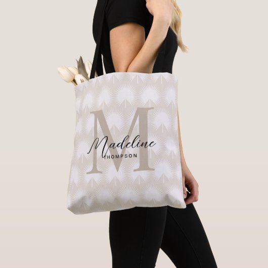 Minimalistisch chromatografisch beige Anahaw Leaf  Tote Bag (Dichtbij)