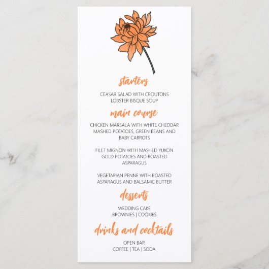 Minimalistisch Chrysanthemum Bruiloft Menu (Voorkant)