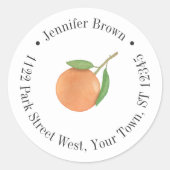 Minimalistisch Citrus Sinaasappels Charcoal Retour Ronde Sticker (Voorkant)