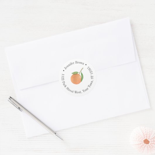 Minimalistisch Citrus Sinaasappels Charcoal Retour Ronde Sticker (Envelop)