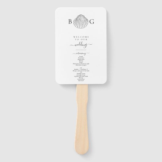 Minimalistisch Clam Seashell Monogram bruiloft pro Handwaaier (Voorkant)