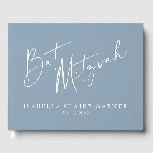 Minimalistisch Classic Dusty Blue Custom Bat Mitzv Gastenboek (Voorkant)