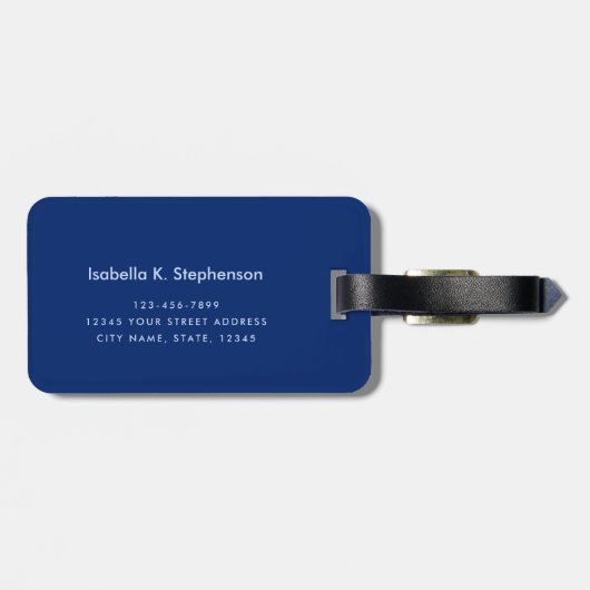 Minimalistisch Classic Monogrammed Dark Blue Bagagelabel (Achterkant horizontaal)