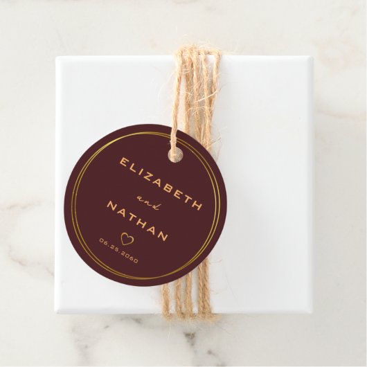 Minimalistisch Classy Burgundy & Gold Wedding Bedankjes Labels (In situ)