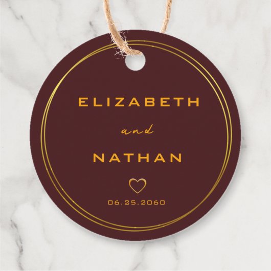 Minimalistisch Classy Burgundy & Gold Wedding Bedankjes Labels (Achterkant)