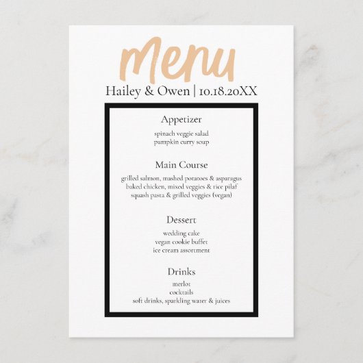 Minimalistisch Classy Eenvoudig Gepersonaliseerd H Menu (Voorkant)