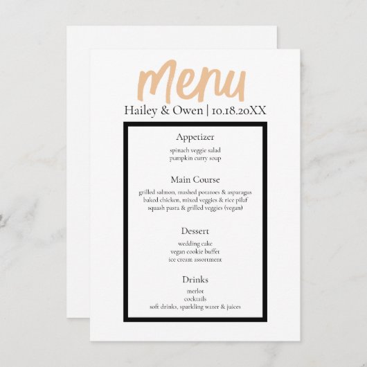 Minimalistisch Classy Eenvoudig Gepersonaliseerd H Menu (Voorkant / Achterkant)